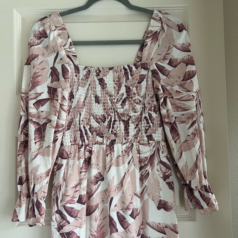 House of Harlow 1960 Palm Leaf Linen MIDI Dress size xs